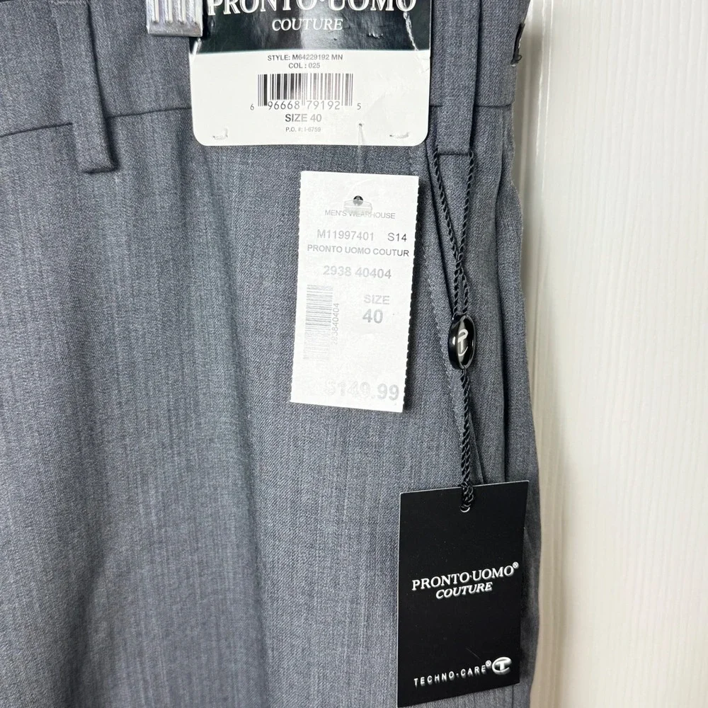 Pronto Uomo Dress Pants Men 40 Grey Wool Couture Techno-Care NEW